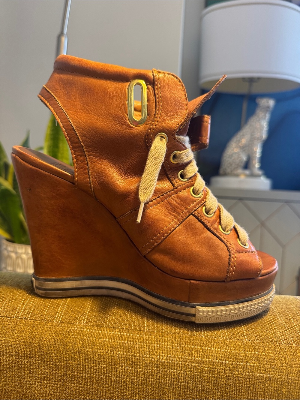 Ash Wedge Lace-Up Sandal - Cognac Brown